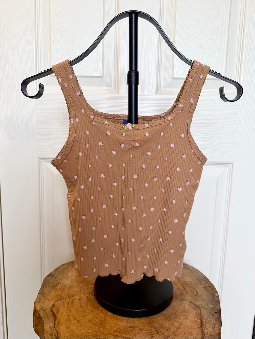 Old Navy Girls Floral Ribbed Tank Top Brown Size L 10-12 Sleeveless Stretch